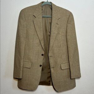Britches Of Georgetowne Classic Tan Plaid Men's Blazer Canada Wool Silk Linen